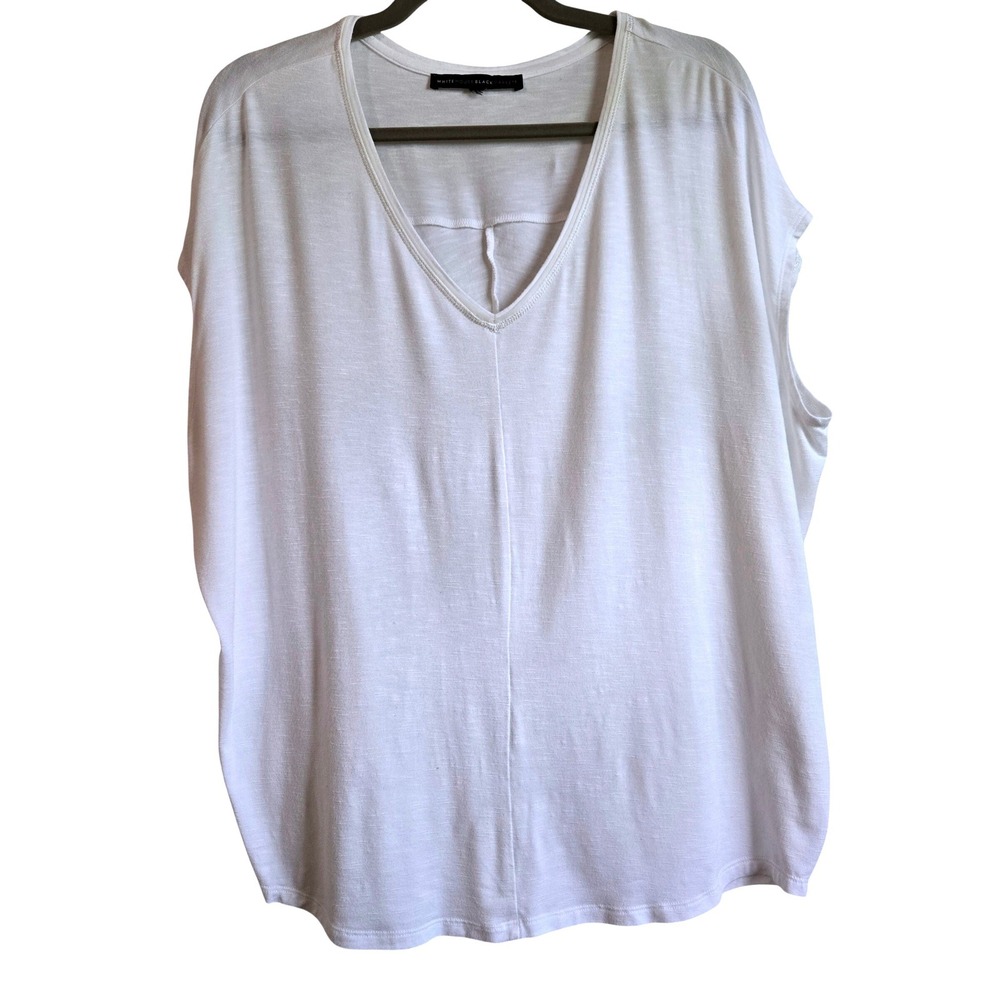 White House Black Market White Cotton Blend Slub Knit V-Neck Top Women's Sz 2X